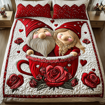 Happy Hearts Gnome 3-Piece Quilted Bedding Set NCU0TH2563
