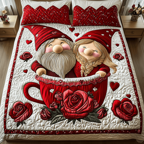 Happy Hearts Gnome 3-Piece Quilted Bedding Set NCU0TH2563
