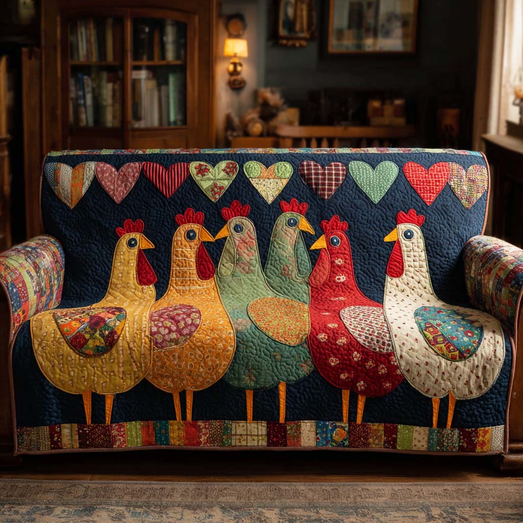 Happy Hen Parade Quilted Sofa Cover NCU0XD2119