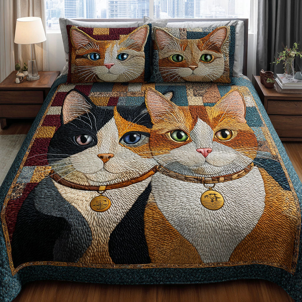 Happy Kitties 3-Piece Quilted Bedding Set NCU0DK11943