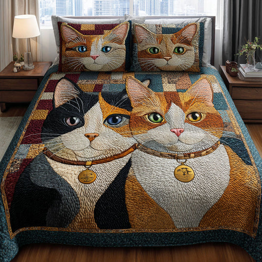 Happy Kitties 3-Piece Quilted Bedding Set NCU0DK11943