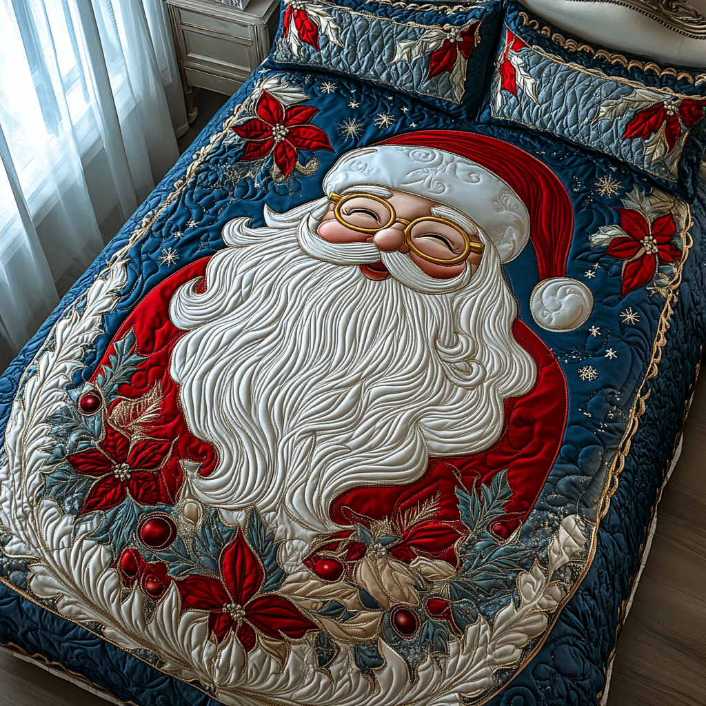 Happy Santa 3-Piece Quilted Bedding Set NCU0DV2173 – Vantique