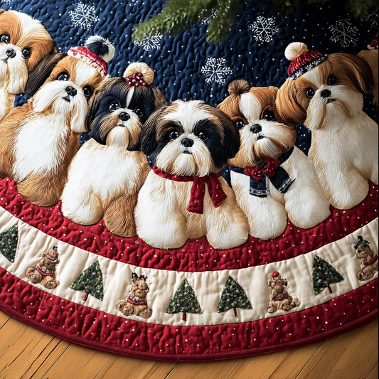 Happy Shih Tzu Christmas Quilted Tree Skirt NCU0DK10726