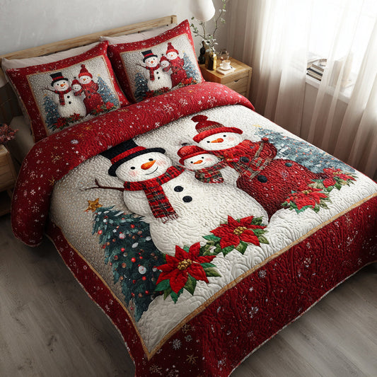 Happy Snowman Family 3-Piece Quilted Bedding Set NCU0HH352