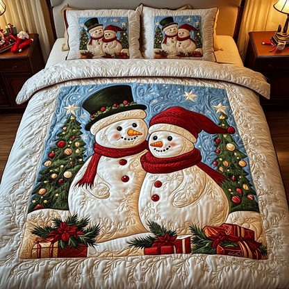 Happy Snowmen 3-Piece Quilted Bedding Set NCU0VH897