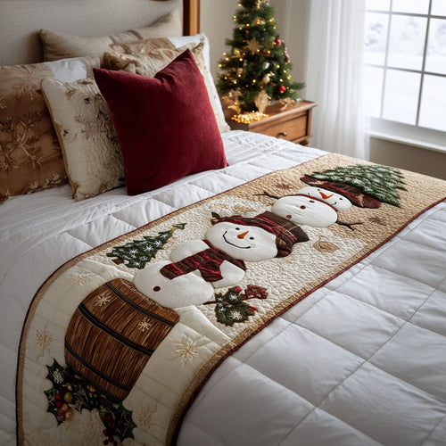 Happy Snowmen Quilted Bed Runner NCU0PT9149