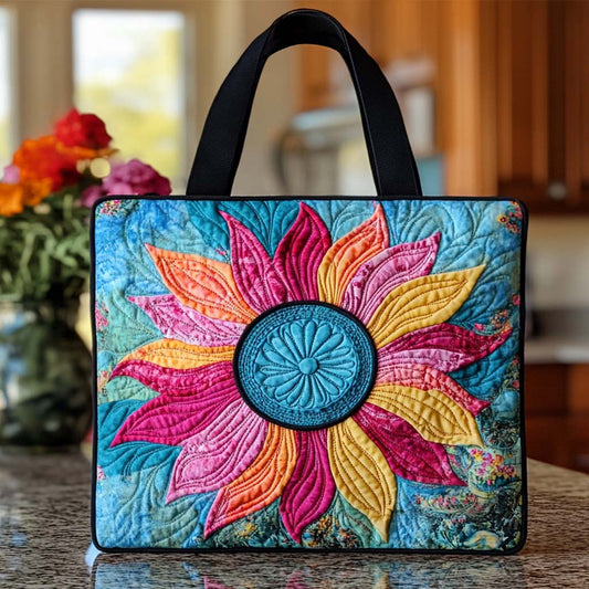Happy Sunflower Heart Quilted Tote Bag NCU0NT8465