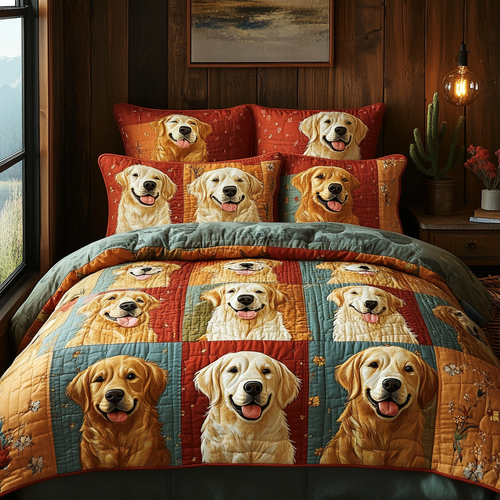 Happy Tail 3-Piece Quilted Bedding Set NCU0DV5525