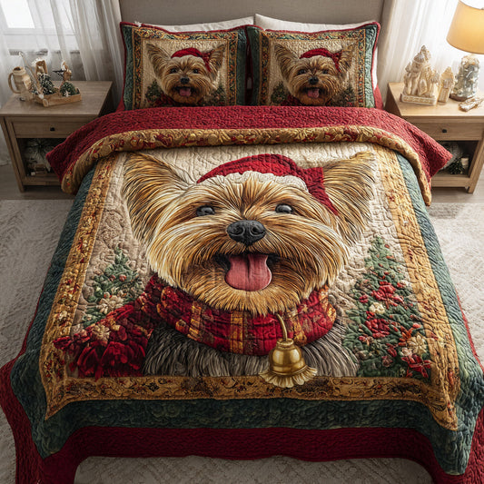 Happy Yorkshire Terrier 3-Piece Quilted Bedding Set NCU0HH610