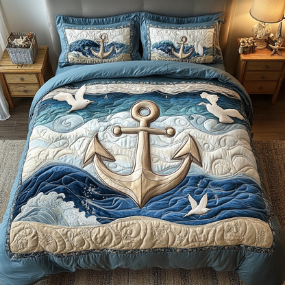 Harbor Anchor 3-Piece Quilted Bedding Set NCU0DK3988