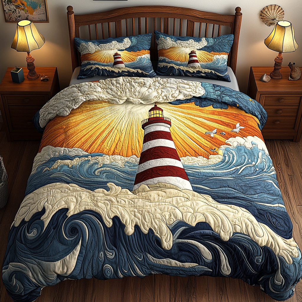 Harbor Beacon 3-Piece Quilted Bedding Set NCU0VL1398