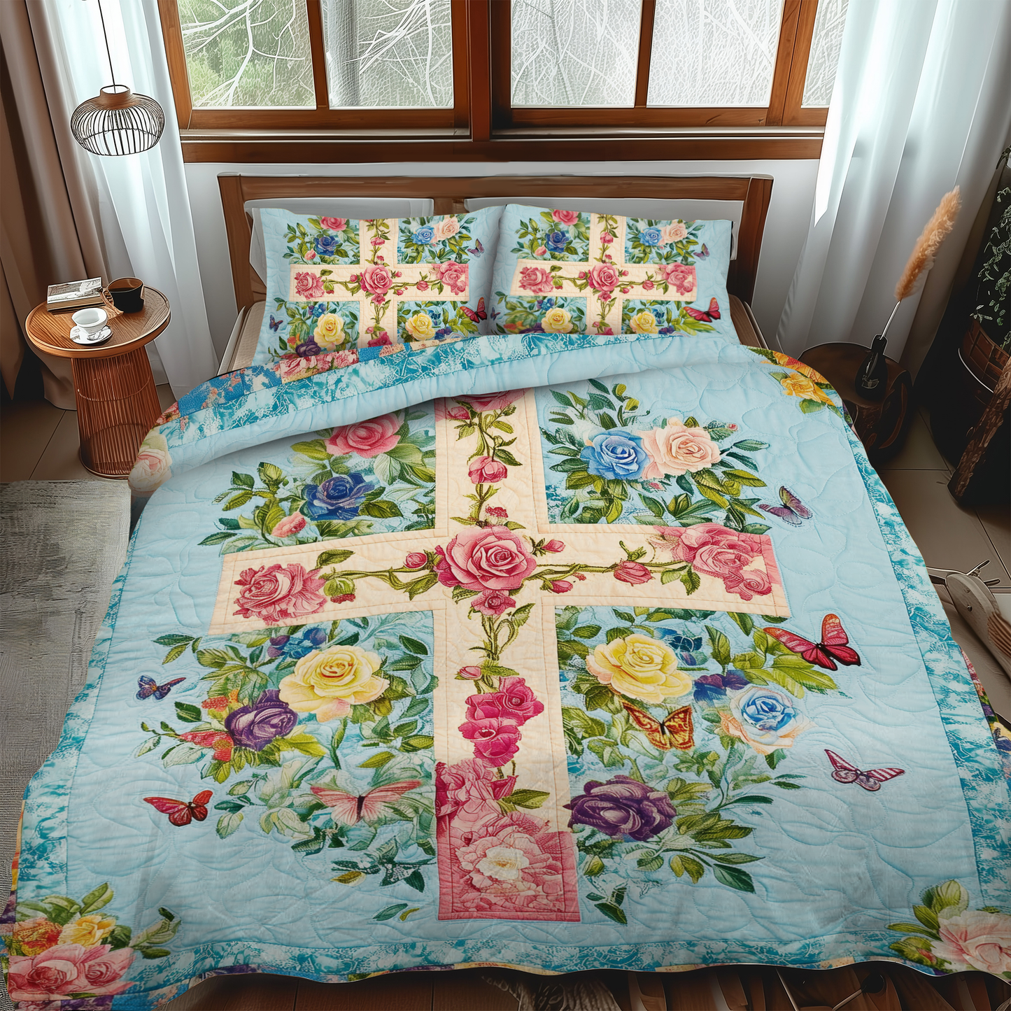 Harmonious Cross 3-Piece Quilted Bedding Set NCU0VL503