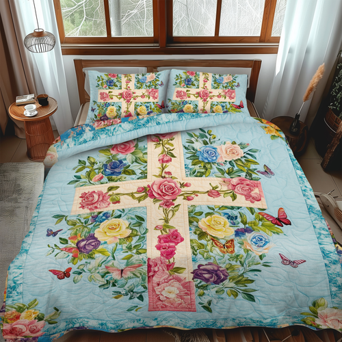 Harmonious Cross 3-Piece Quilted Bedding Set NCU0VL503