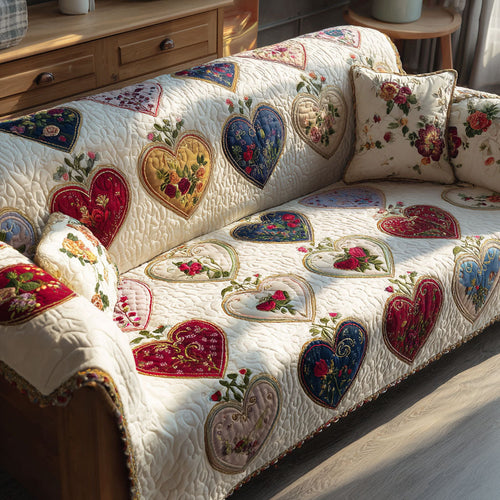 Harmony Hearts Quilted Sofa Cover NCU0PT10826