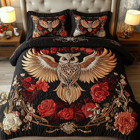 Harmony Owl 3-Piece Quilted Bedding Set NCU0VH1467