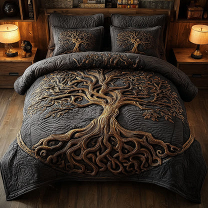 Harmony Tree 3-Piece Quilted Bedding Set NCU0DK11922