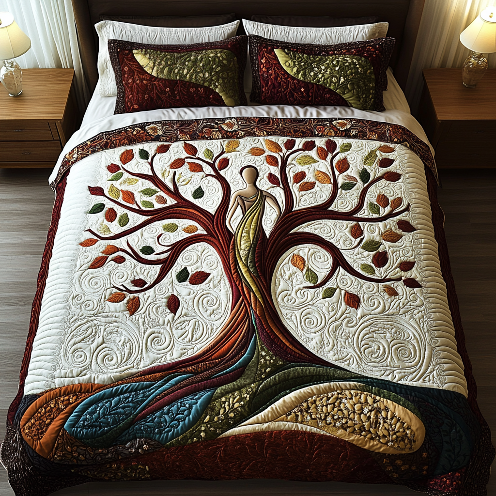 Harmony Tree 3-Piece Quilted Bedding Set NCU0DK5263