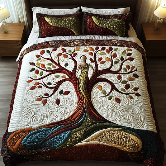 Harmony Tree 3-Piece Quilted Bedding Set NCU0DK5263