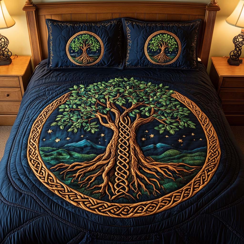 Harmony Tree 3-Piece Quilted Bedding Set NCU0NT7741 – Vantique
