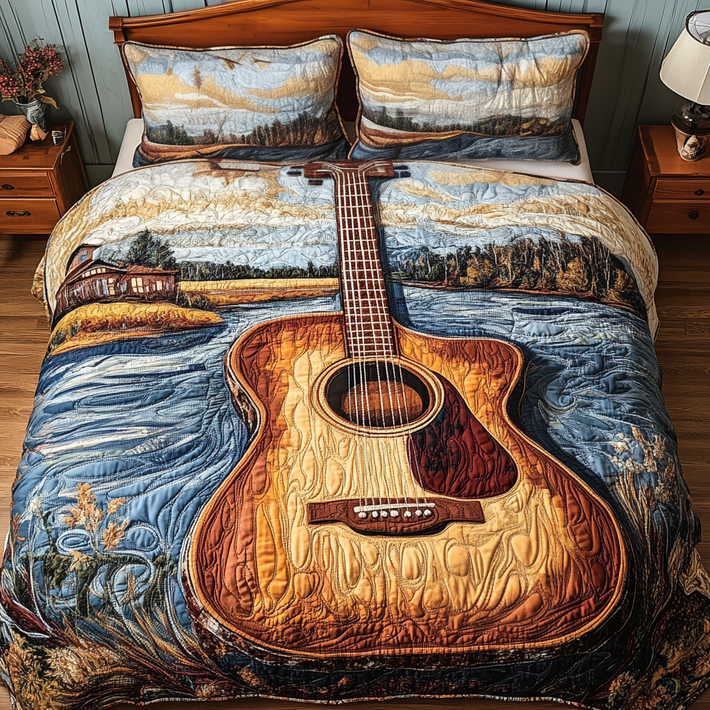 Harmony Waves 3-Piece Quilted Bedding Set NCU0VH4735