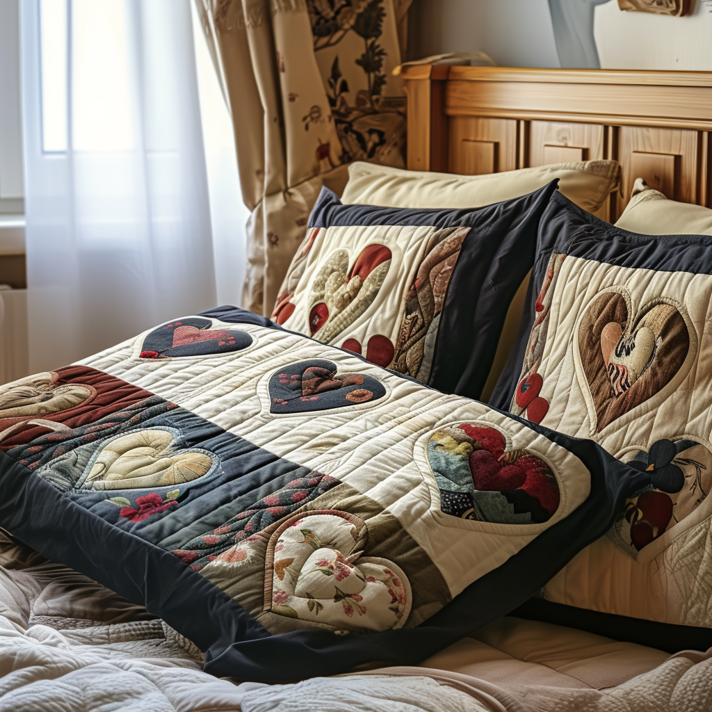 Harvest Hearts Quilted Bedding Pillow Case NCU0DV6036