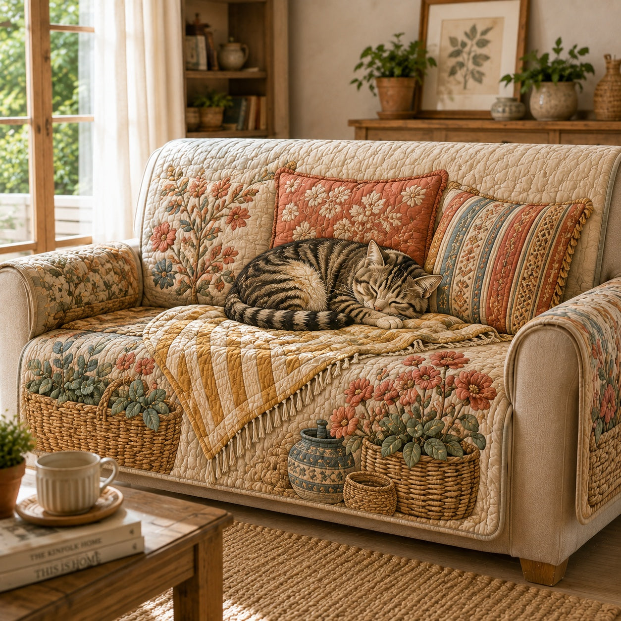 Harvest Basket Whiskers Quilted Sofa Cover NCU0VL3894