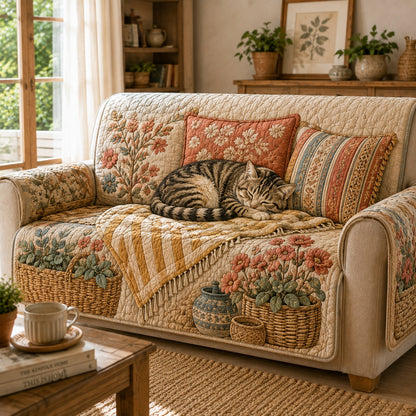 Harvest Basket Whiskers Quilted Sofa Cover NCU0VL3894
