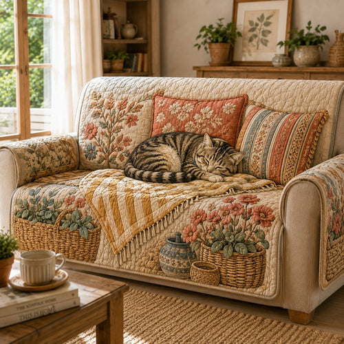 Harvest Basket Whiskers Quilted Sofa Cover NCU0VL3894