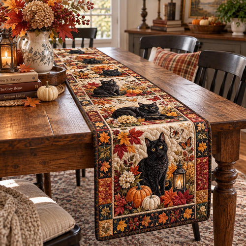 Harvest Black Cat Quilted Table Runner NCU0DV10471
