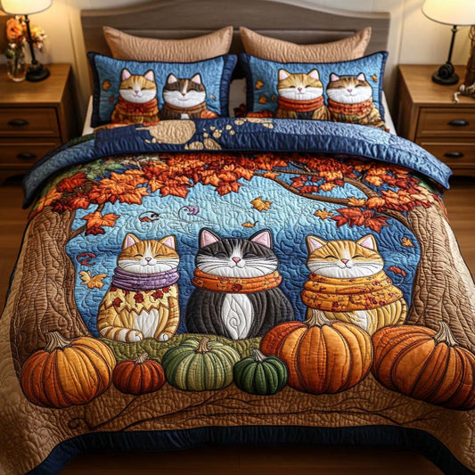 Harvest Cat Snuggle 3-Piece Quilted Bedding Set NCU0NT8836