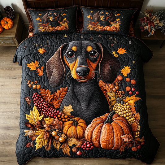 Harvest Dachshund 3-Piece Quilted Bedding Set NCU0DK9262