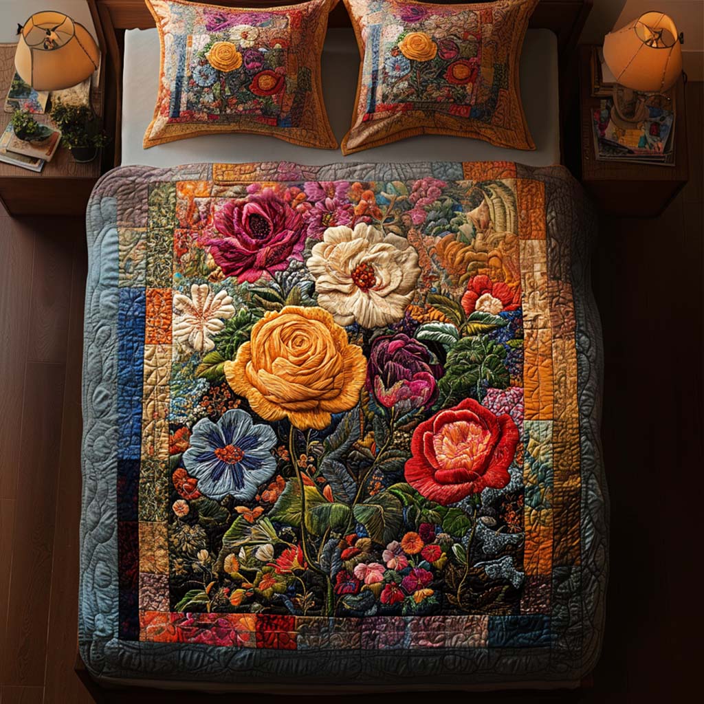 Harvest Flower Magic 3-Piece Quilted Bedding Set NCU0NT8386