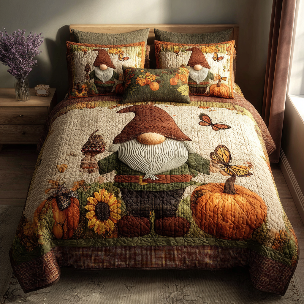 Harvest Gnome Parade 3-Piece Quilted Bedding Set NCU0PT8553