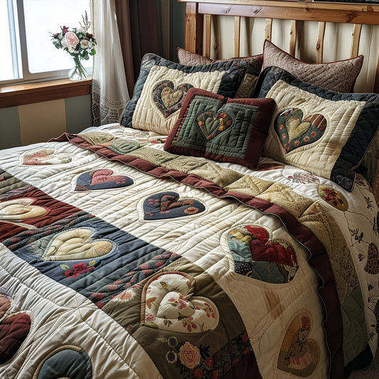 Harvest Hearts 3-Piece Quilted Bedding Set NCU0DV5790
