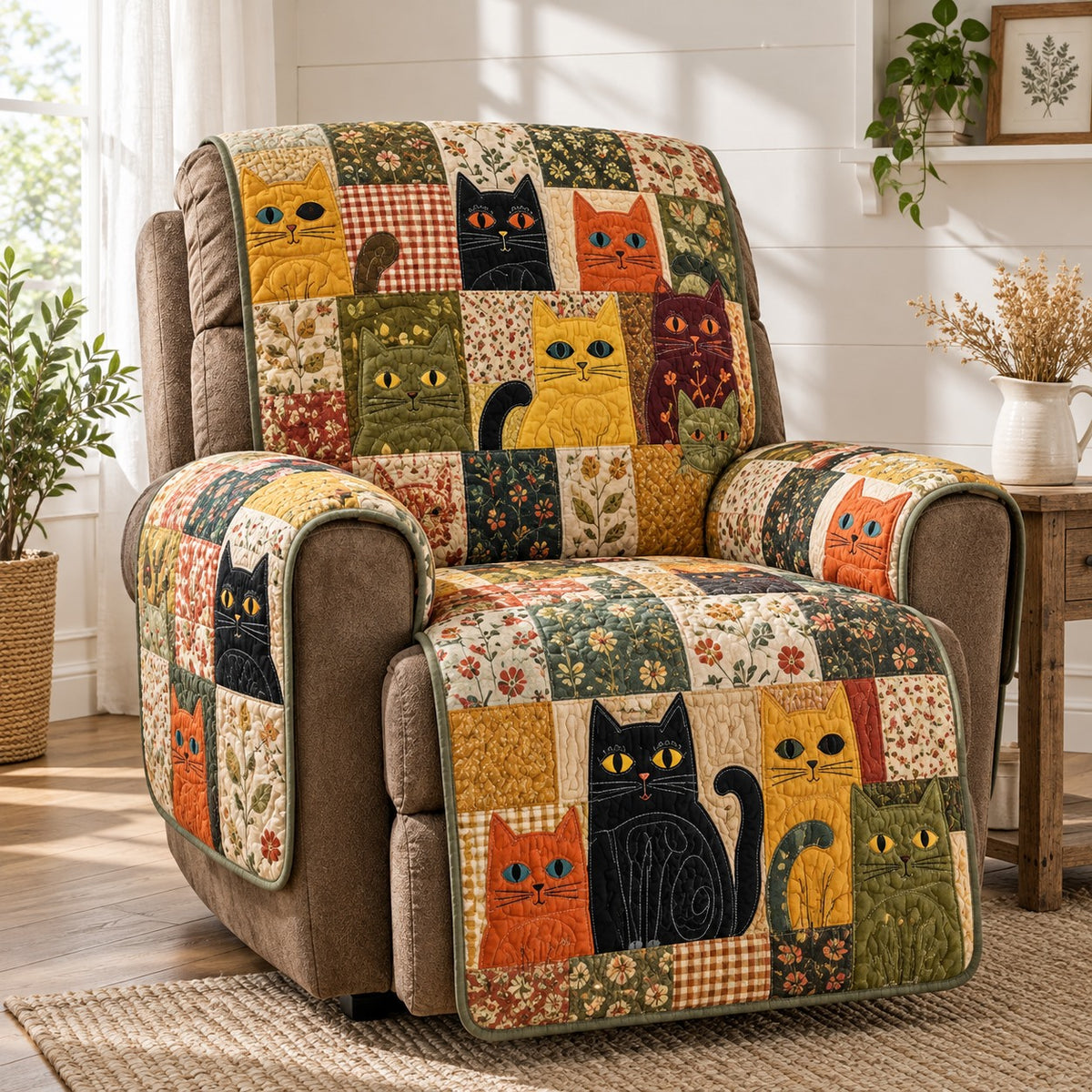 Harvest Kitty Squares Quilted Sofa Cover NCU0PT12289