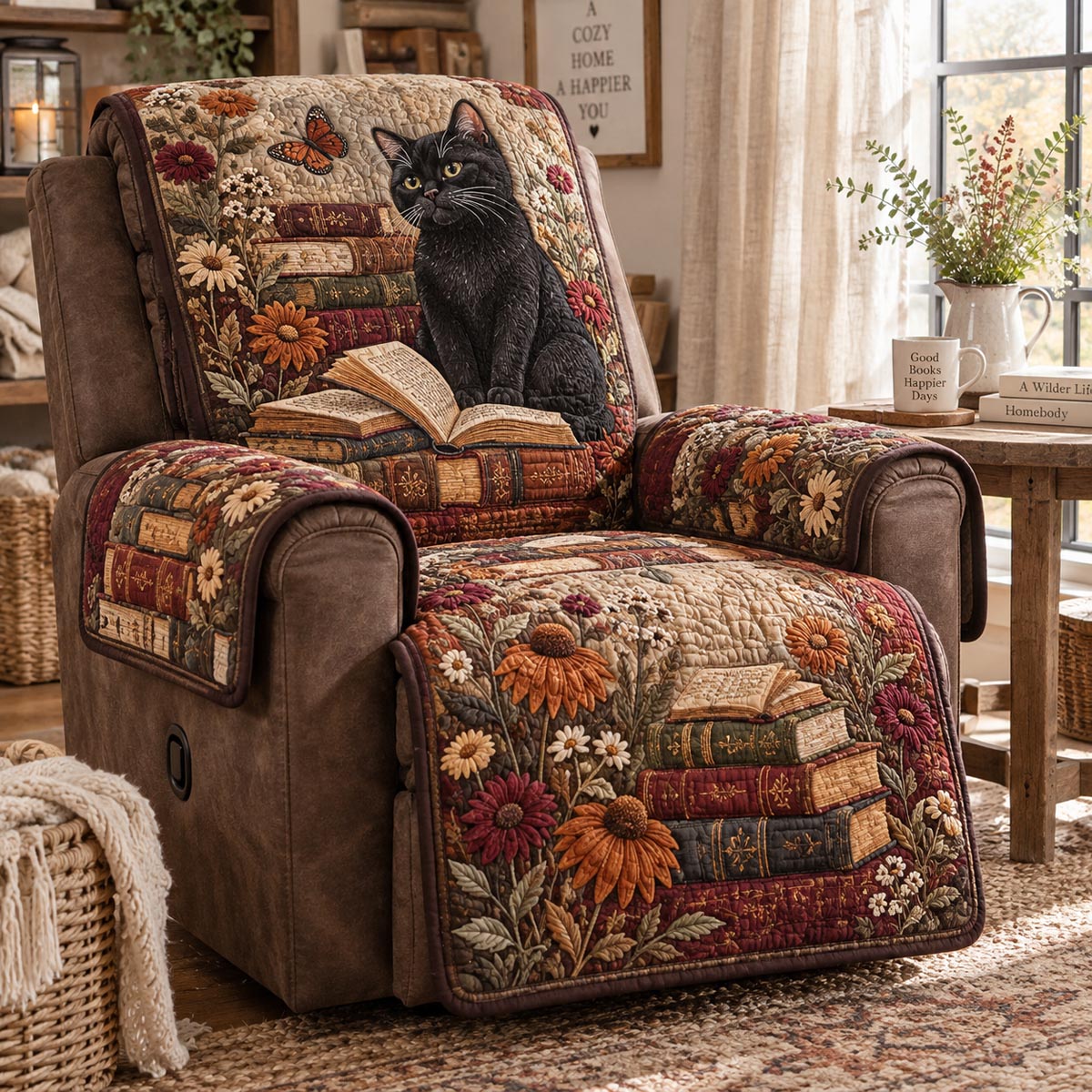 Harvest Library Cat Quilted Sofa Cover NCU0DV10243