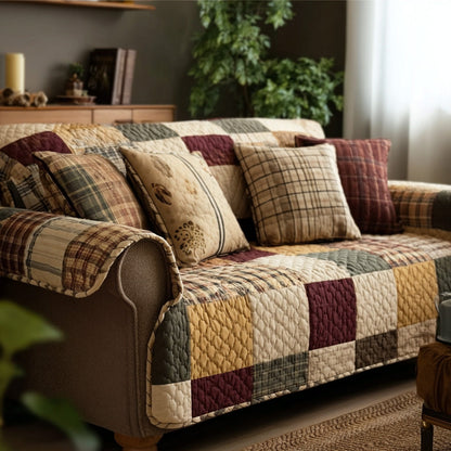 Farmhouse Patchwork Quilted Sofa Cover NCU0VT365