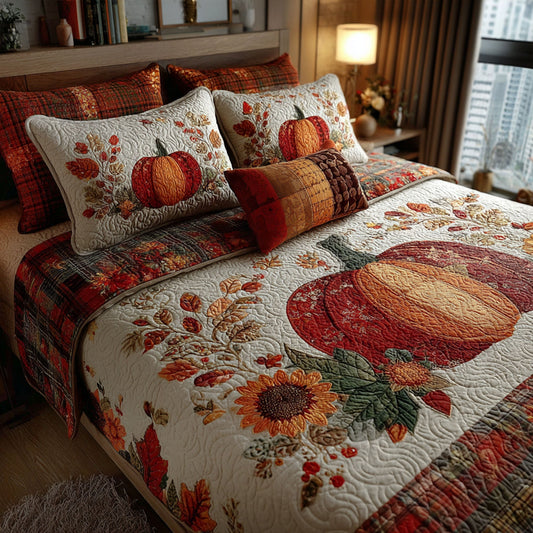 Harvest Pumpkin Lane 3-Piece Quilted Bedding Set NCU0PT7823