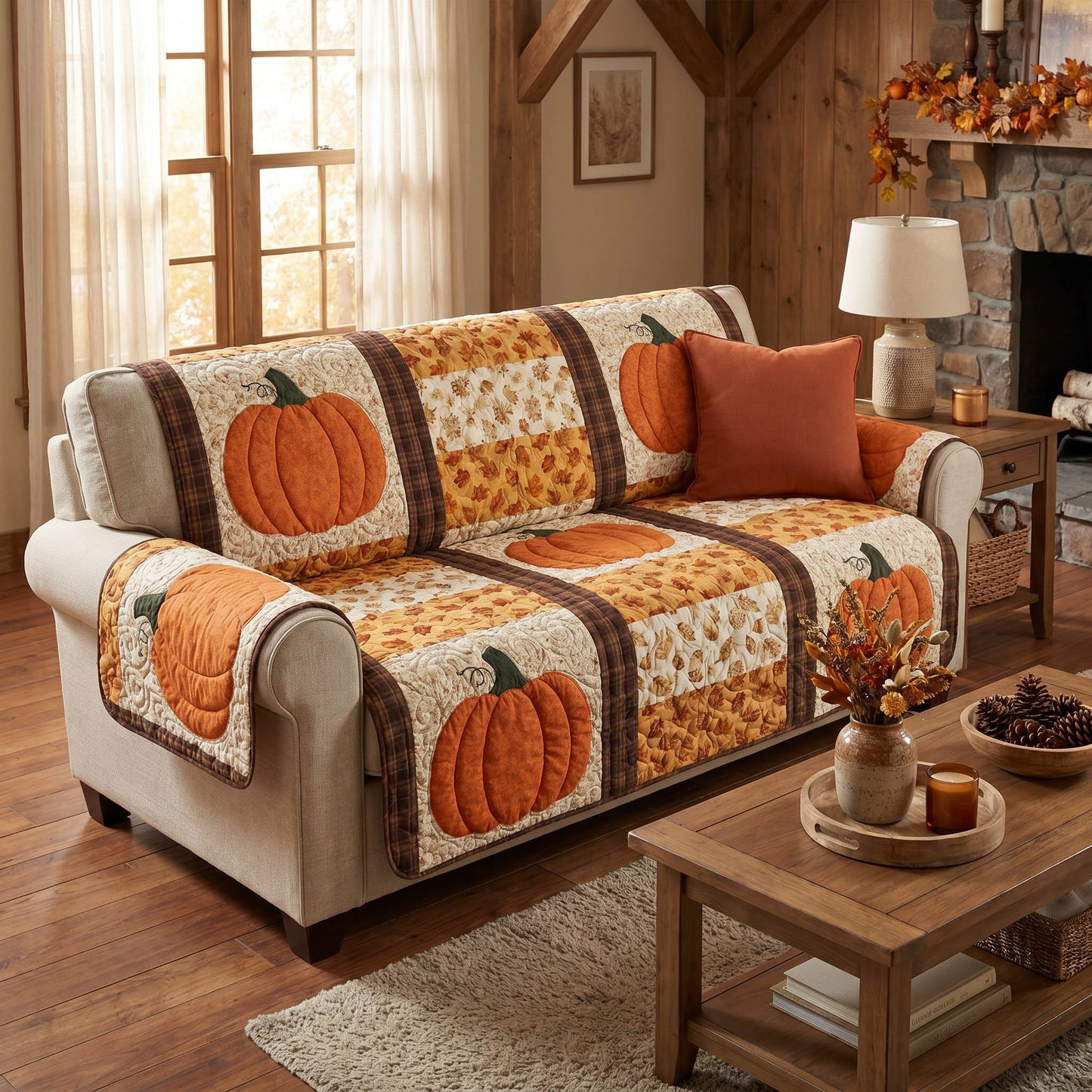 Harvest Pumpkin Quilted Sofa Cover NCU0TD2859