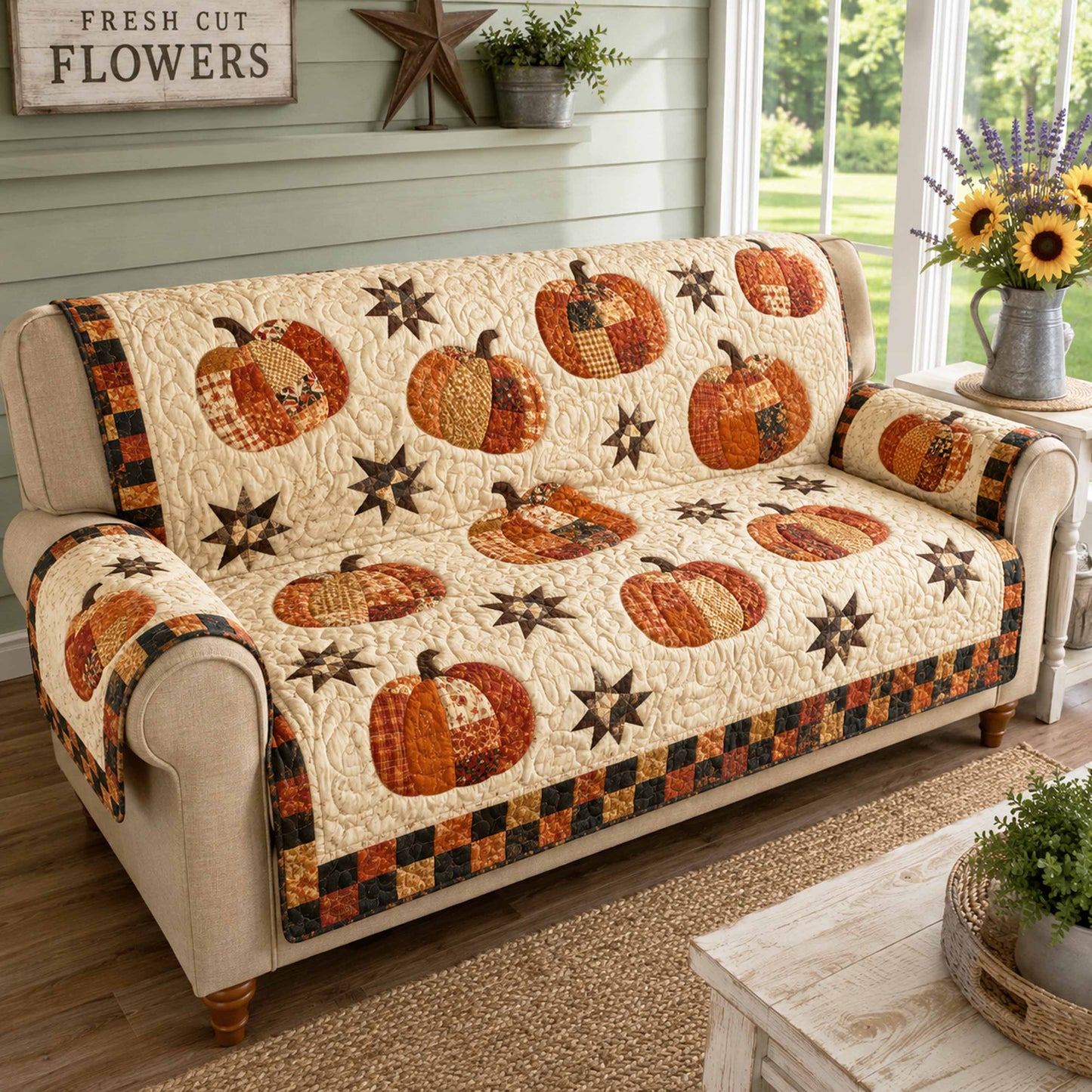 Harvest Pumpkin Quilted Sofa Cover NCU0TD3103