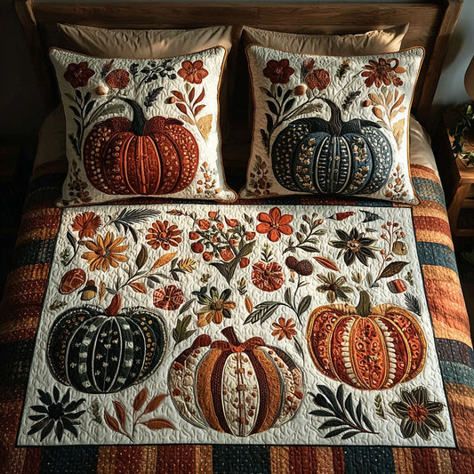 Harvest Pumpkins 3-Piece Quilted Bedding Set NCU0PT7824