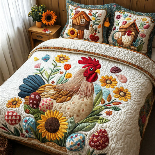 Harvest Rooster 3-Piece Quilted Bedding Set NCU0NT4004