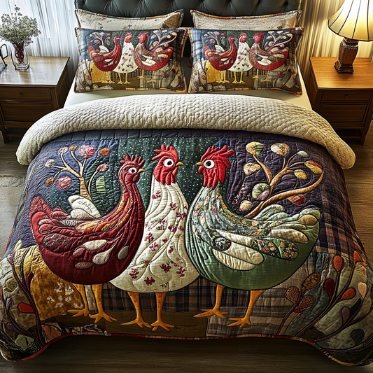 Harvest Roosters 3-Piece Quilted Bedding Set NCU0VH2813