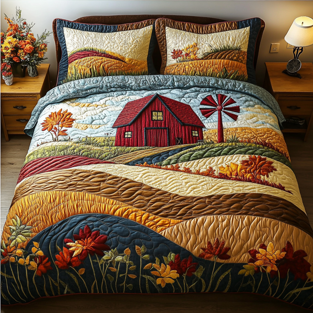 Harvest Scene 3-Piece Quilted Bedding Set NCU0DK6686