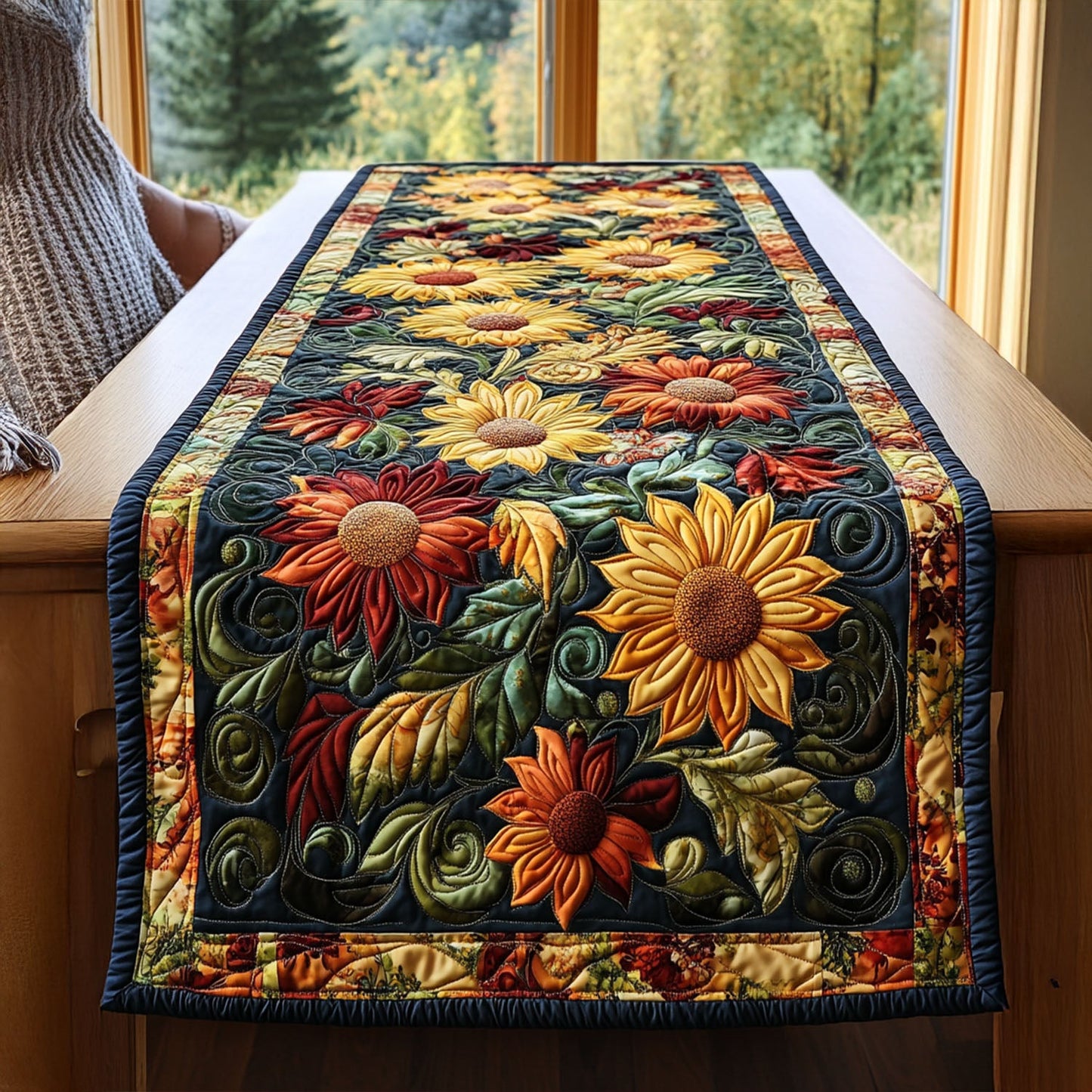 Harvest Sunburst Quilted Table Runner NCU0PT5231