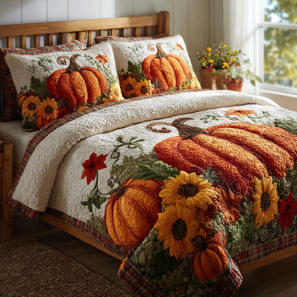 Harvest Sunflower Meadow 3-Piece Quilted Bedding Set NCU0VL3651