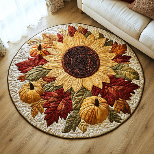 Harvest Sunflower and Pumpkins Quilted Round Mat NCU0HH051