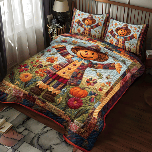 Harvest Time Scarecrow 3-Piece Quilted Bedding Set NCU0PD707