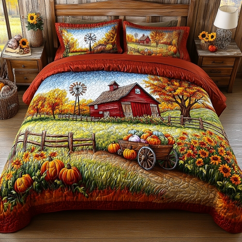Harvest Windmill 3-Piece Quilted Bedding Set NCU0VL2856