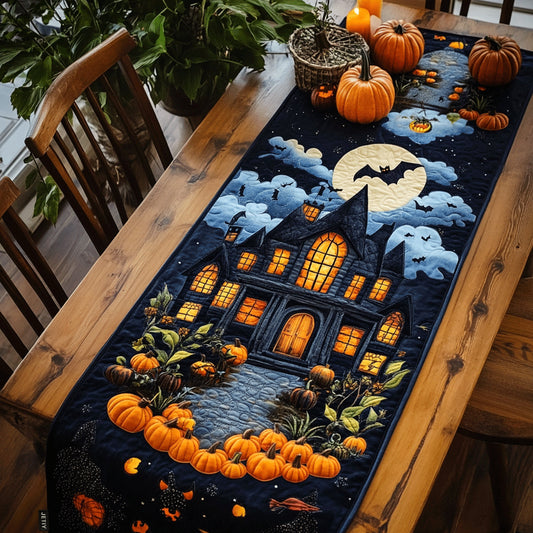 Haunted House Halloween Quilted Table Runner NCU0PD691